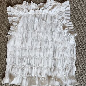 Glam White Ruffled Sleeveless Smocked Blouse Sz L